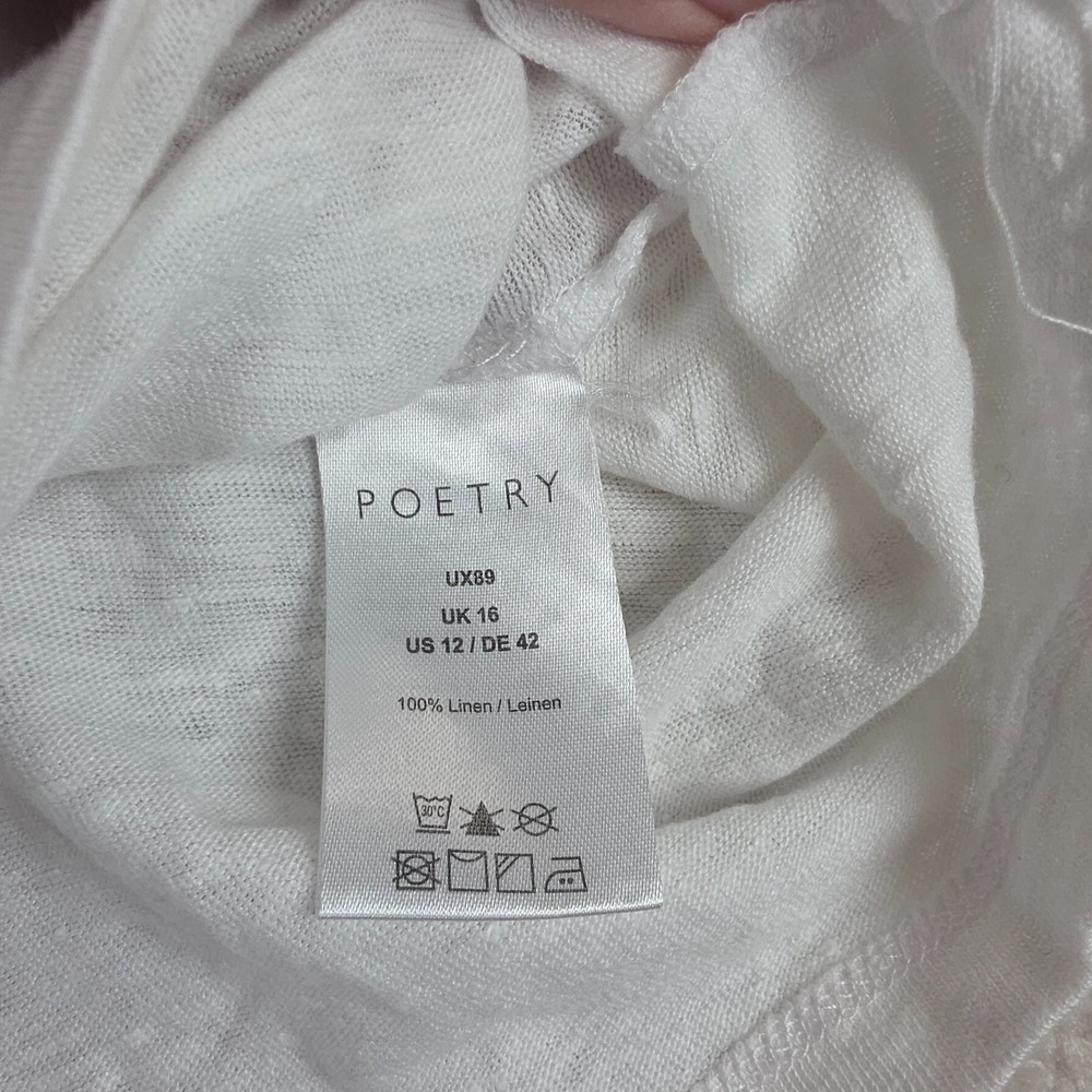 Poetry Shirt Top Womens 12 White Linen Short Sleeve Button Up Lightweight Boho - Picture 5 of 9